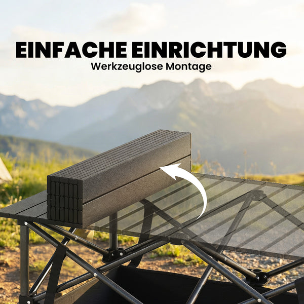 Campingtisch klappbar mit Netzablage und Tragetasche schwarz