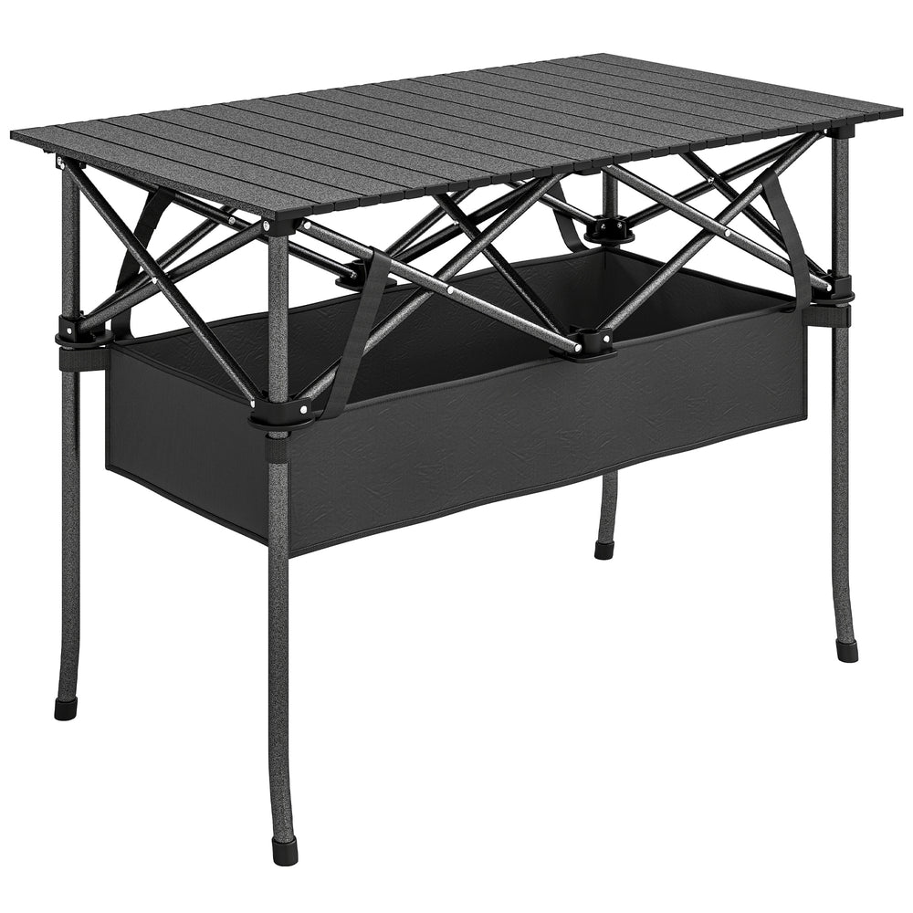 Campingtisch klappbar mit Netzablage und Tragetasche schwarz