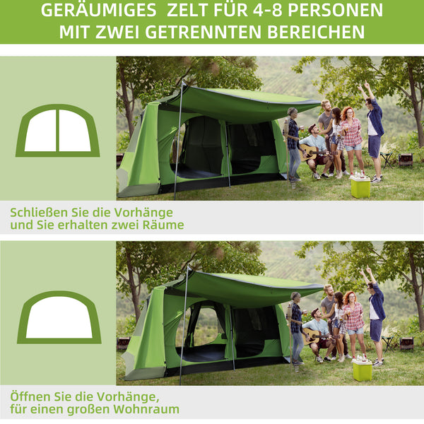 Campingzelt mit 2 Schlafkabinen für 4 bis 8 Personen
