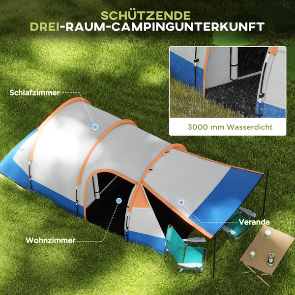 Campingzelt wasserdicht mit 3 Eingängen für 3 Personen orange