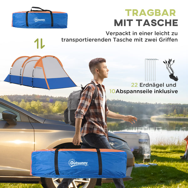 Campingzelt wasserdicht mit 3 Eingängen für 3 Personen orange