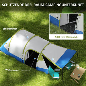 Campingzelt wasserdicht für 3 Personen mit 3 Eingängen grün
