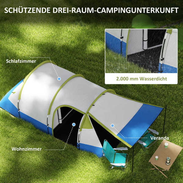 Campingzelt wasserdicht für 3 Personen mit 3 Eingängen grün