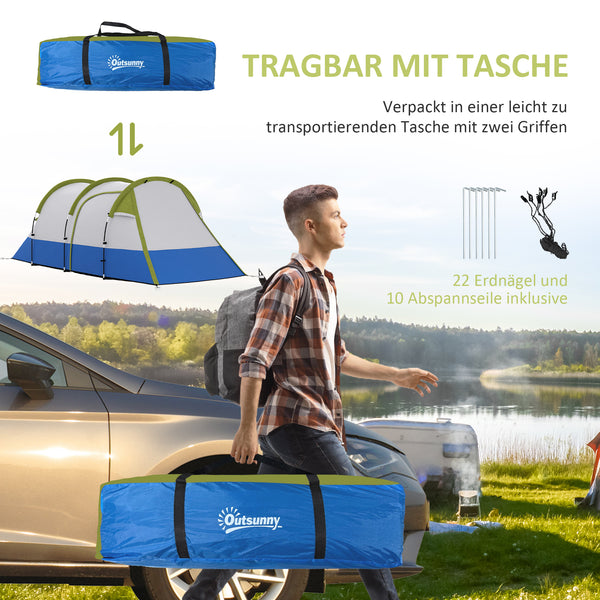 Campingzelt wasserdicht für 3 Personen mit 3 Eingängen grün