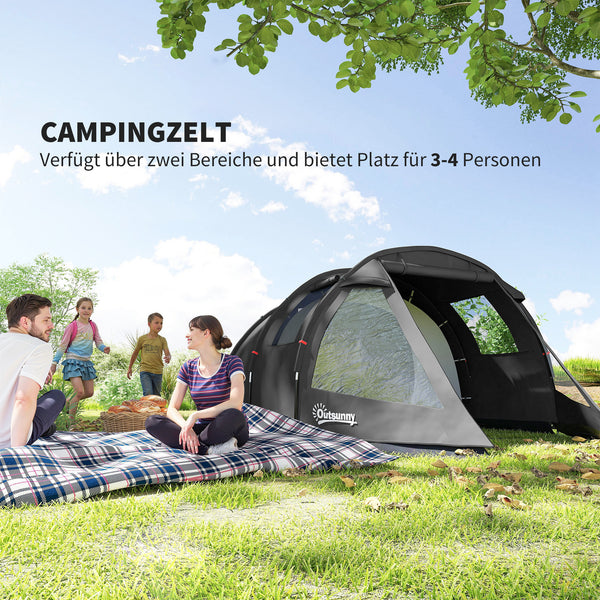 Campingzelt wetterfest mit 2 Räumen für 4 Personen Outdoor schwarz