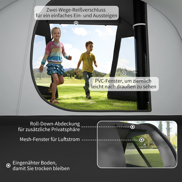 Campingzelt wetterfest mit 2 Räumen für 4 Personen Outdoor schwarz