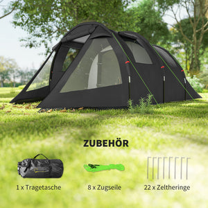 Campingzelt wetterfest mit 2 Räumen für 4 Personen Outdoor schwarz