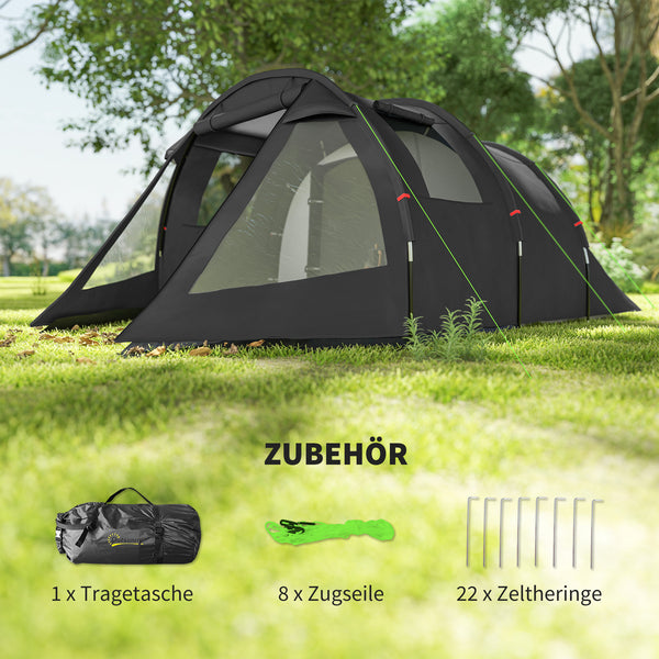 Campingzelt wetterfest mit 2 Räumen für 4 Personen Outdoor schwarz