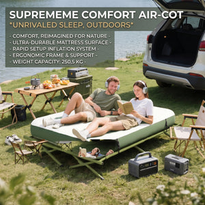 Campingzelt Set für 2 Personen mit Feldbett und Luftmatratze grün