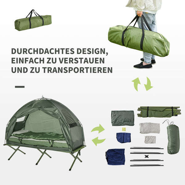 Campingzelt Set mit Feldbett Schlafsack und Matratze