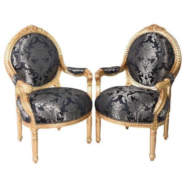 2X ROKOKO SESSEL KÖNIGLICHES AMBIENTE SCHWARZ GOLD
