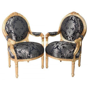2X ROKOKO SESSEL KÖNIGLICHES AMBIENTE SCHWARZ GOLD
