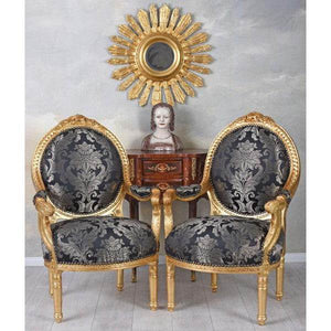 2X ROKOKO SESSEL KÖNIGLICHES AMBIENTE SCHWARZ GOLD