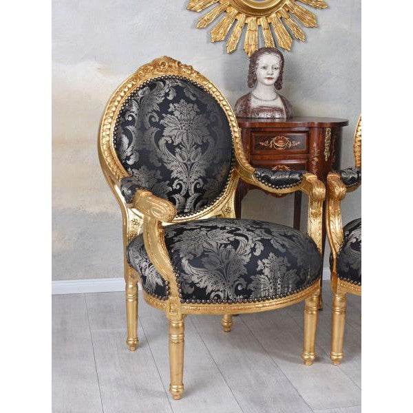 2X ROKOKO SESSEL KÖNIGLICHES AMBIENTE SCHWARZ GOLD