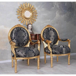 2X ROKOKO SESSEL KÖNIGLICHES AMBIENTE SCHWARZ GOLD