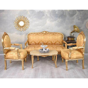 SITZGRUPPE BAROCK SALONGARNITUR SOFA & ZWEI SESSEL TISCH