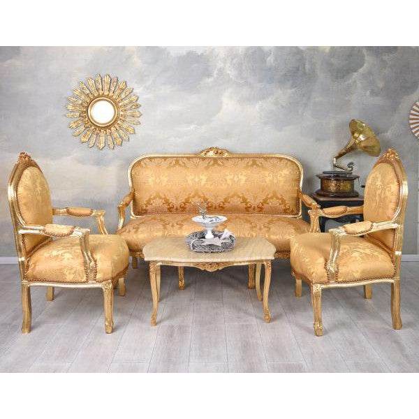 SITZGRUPPE BAROCK SALONGARNITUR SOFA & ZWEI SESSEL TISCH