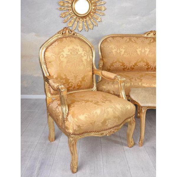 SITZGRUPPE BAROCK SALONGARNITUR SOFA & ZWEI SESSEL TISCH