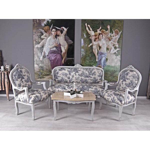 SITZGRUPPE BAROCK SALONGARNITUR SOFA & ZWEI SESSEL TISCH