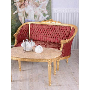 SITZGRUPPE BAROCK SALONGARNITUR SOFA & ZWEI SESSEL TISCH MARMORPLATTE