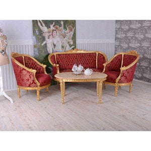 SITZGRUPPE BAROCK SALONGARNITUR SOFA & ZWEI SESSEL TISCH MARMORPLATTE