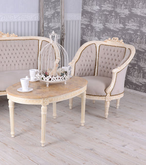 SITZGRUPPE BAROCK SALONGARNITUR SOFA & ZWEI SESSEL TISCH MARMOR