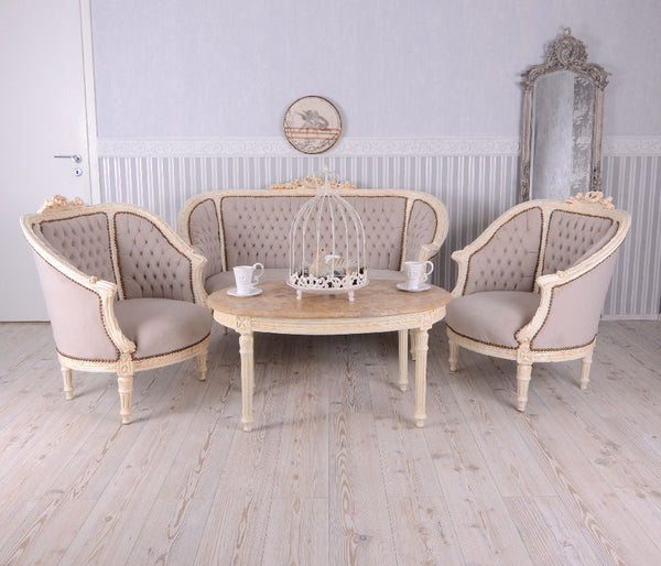 SITZGRUPPE BAROCK SALONGARNITUR SOFA & ZWEI SESSEL TISCH MARMOR