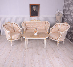SITZGRUPPE BAROCK SALONGARNITUR SOFA & ZWEI SESSEL TISCH