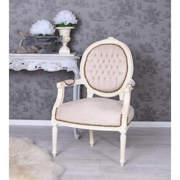 BAROCK SESSEL IM SHABBY CHIC VINTAGE STIL CREME-WEISS HELLGRAU