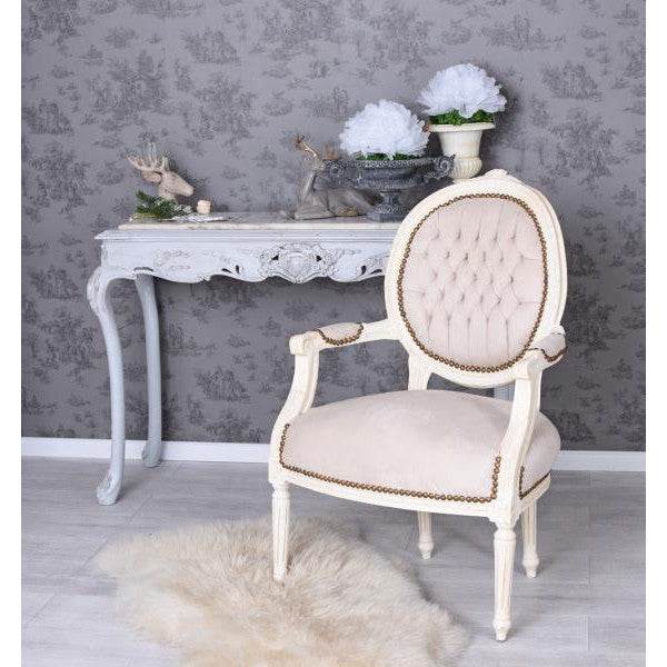 BAROCK SESSEL IM SHABBY CHIC VINTAGE STIL CREME-WEISS HELLGRAU