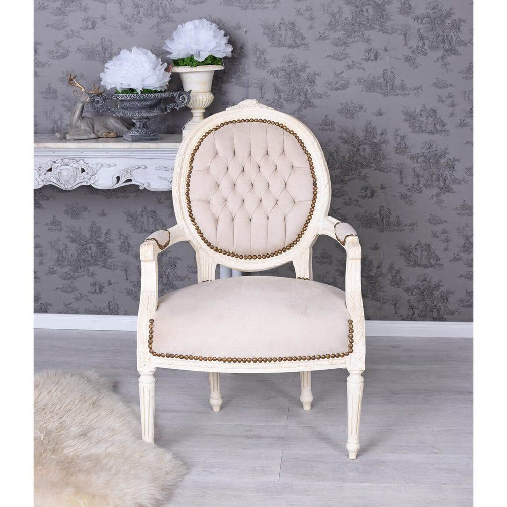 BAROCK SESSEL IM SHABBY CHIC VINTAGE STIL CREME-WEISS HELLGRAU