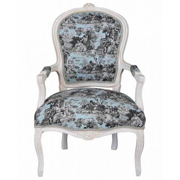 KÖNIGLICHER BAROCKER ARMLEHNSTUHL LOUIS XVI WEISS ROCOCO BLAU