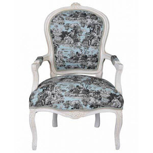 KÖNIGLICHER BAROCKER ARMLEHNSTUHL LOUIS XVI WEISS ROCOCO BLAU