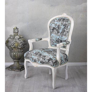 KÖNIGLICHER BAROCKER ARMLEHNSTUHL LOUIS XVI WEISS ROCOCO BLAU