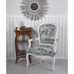 KÖNIGLICHER BAROCKER ARMLEHNSTUHL LOUIS XVI WEISS ROCOCO BLAU