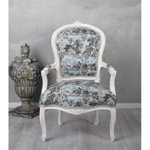 KÖNIGLICHER BAROCKER ARMLEHNSTUHL LOUIS XVI WEISS ROCOCO BLAU