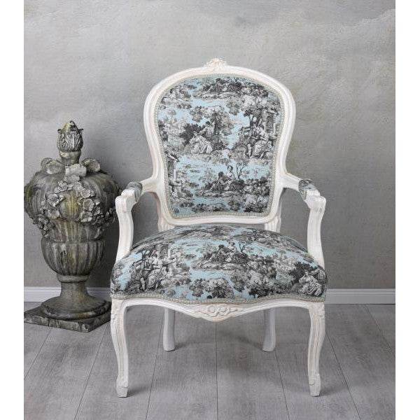 KÖNIGLICHER BAROCKER ARMLEHNSTUHL LOUIS XVI WEISS ROCOCO BLAU