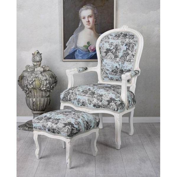 KÖNIGLICHER BAROCKER ARMLEHNSTUHL LOUIS XVI WEISS ROCOCO BLAU