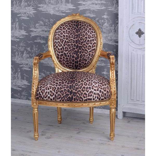 KÖNIGLICHER MEDAILLON SESSEL BAROCKSTIL GOLD LEOPARD