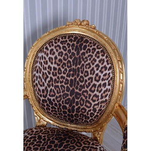 KÖNIGLICHER MEDAILLON SESSEL BAROCKSTIL GOLD LEOPARD