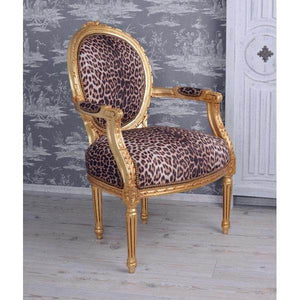 KÖNIGLICHER MEDAILLON SESSEL BAROCKSTIL GOLD LEOPARD