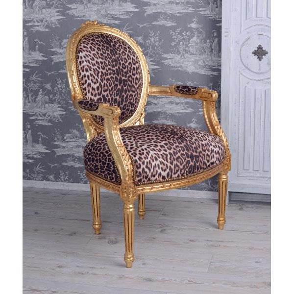 KÖNIGLICHER MEDAILLON SESSEL BAROCKSTIL GOLD LEOPARD