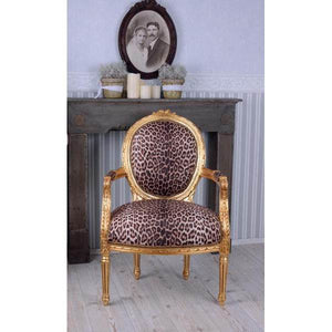 KÖNIGLICHER MEDAILLON SESSEL BAROCKSTIL GOLD LEOPARD