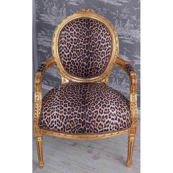 KÖNIGLICHER MEDAILLON SESSEL BAROCKSTIL GOLD LEOPARD