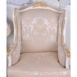 BAROCKER OHRENSESSEL ARMLEHNSESSEL ANTIK CREME-WEISS SILBER-GOLD