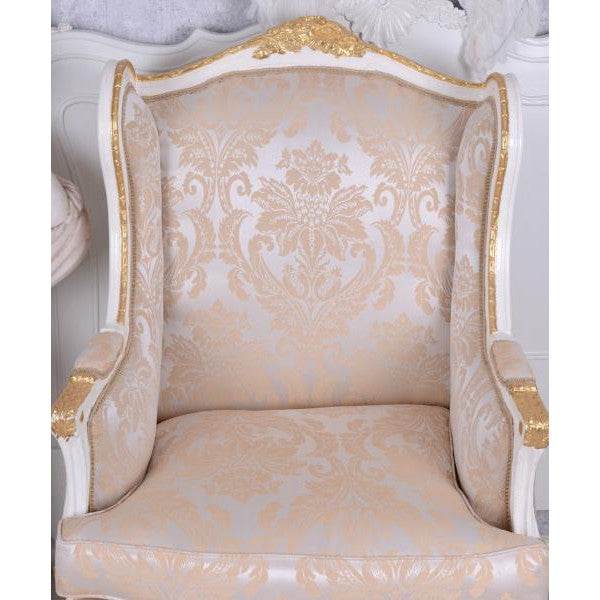BAROCKER OHRENSESSEL ARMLEHNSESSEL ANTIK CREME-WEISS SILBER-GOLD