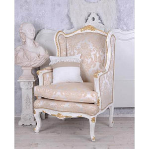 BAROCKER OHRENSESSEL ARMLEHNSESSEL ANTIK CREME-WEISS SILBER-GOLD