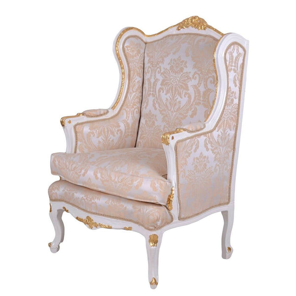 BAROCKER OHRENSESSEL ARMLEHNSESSEL ANTIK CREME-WEISS SILBER-GOLD