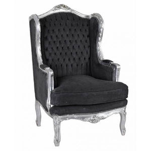 Ohrensessel Barock Silber Schwarz Rokoko Armlehnsessel Antik