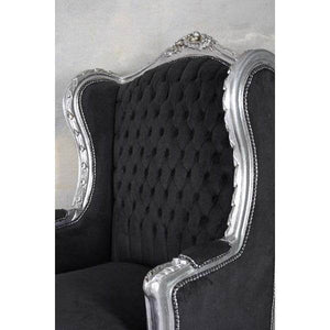 Ohrensessel Barock Silber Schwarz Rokoko Armlehnsessel Antik